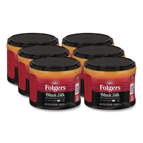 Image of Folgers® Black Silk Ground Coffee, Black 22.6 oz Canister, 6/Carton