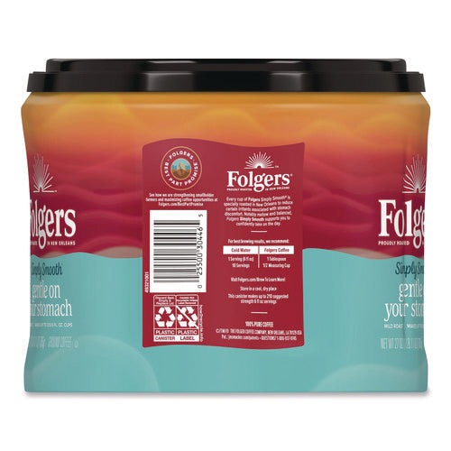 Image of Folgers® Simply Smooth Ground Coffee, Gentle On Your Stomach, 27 oz Canister