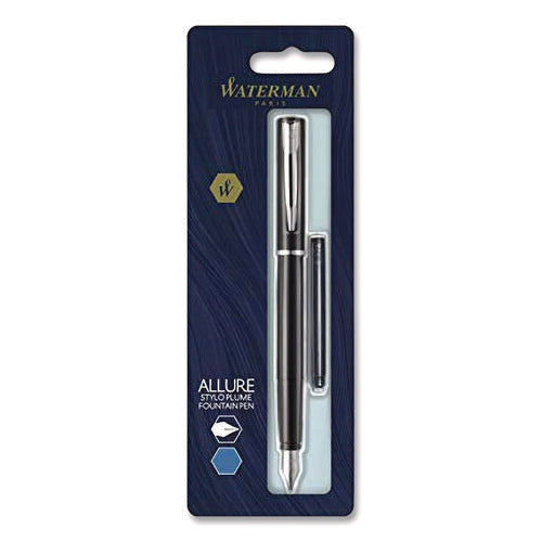 Image of Waterman Allure Fountain Pen, Fine Point, Blue Ink, Black/Silver Barrel