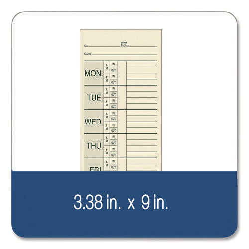 Image of Adams® Time Cards for Pyramid 1000 Time Clock, Two Sides, 3.38" x 9", 200/Pack