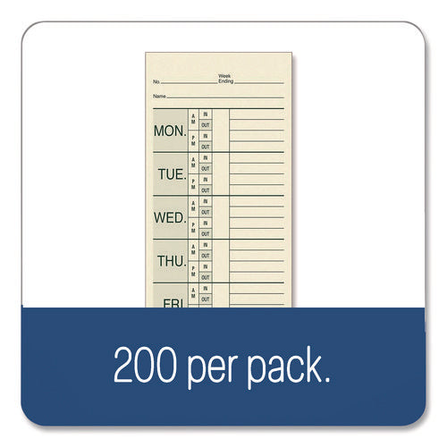 Image of Adams® Time Cards for Pyramid 1000 Time Clock, Two Sides, 3.38" x 9", 200/Pack