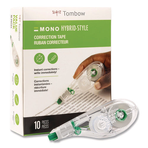 Image of Tombow® MONO Hybrid Style Correction Tape, Non-Refillable, Clear Applicator, 0.17" x 394", 10/Pack