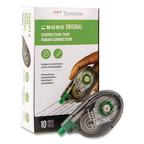 Image of Tombow® MONO Correction Tape, Gray/Clear Applicator, 0.17" x 394", White Tape, 10/Pack