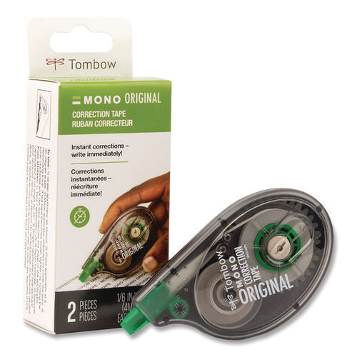 Image of Tombow® MONO Correction Tape, Non-Refillable, Gray/Clear Applicator, 0.17" x 394", White Tape, 2/Pack