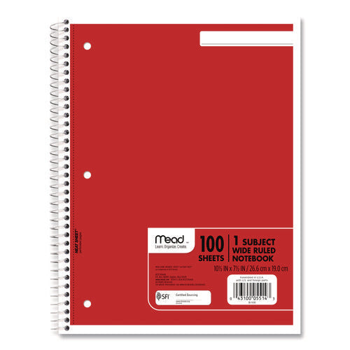 Image of Mead® Spiral Notebook, 1-Subject, Wide/Legal Rule, Randomly Assorted Cover Color, (100) 10.5 x 7.5 Sheets