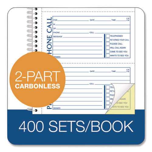 Image of Adams® Wirebound Telephone Message Book, Two-Part Carbonless, 4.75 X 2.75, 4 Forms/sheet, 400 Forms Total