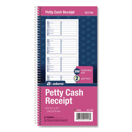 Image of Adams® Petty Cash Receipt Book, Two-Part Carbonless, 5 x 2.75, 4 Forms/Sheet, 200 Forms Total