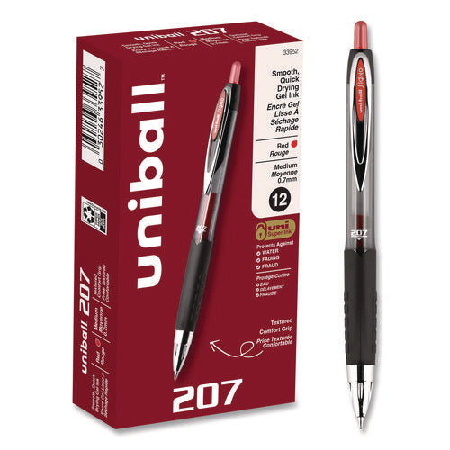 Image of uniball® Signo 207 Gel Pen, Retractable, Medium 0.7 Mm, Red Ink, Smoke/black/red Barrel, Dozen