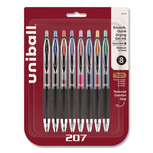 Image of uniball® Signo 207 Gel Pen, Retractable, Medium 0.7 mm, Assorted Ink and Barrel Colors, 8/Pack