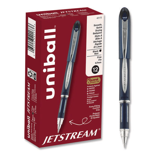 Image of uniball® Jetstream Hybrid Gel Pen, Stick, Fine 0.7 mm, Black Ink, Black/Silver Barrel