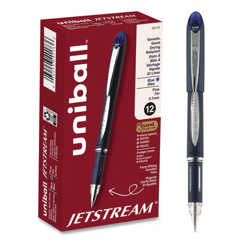 Image of uniball® Jetstream Hybrid Gel Pen, Stick, Fine 0.7 mm, Blue Ink, Blue/Silver Barrel