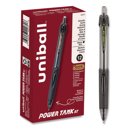 Image of uniball® Power Tank Rt Ballpoint Pen, Retractable, Bold 1 Mm, Black Ink, Smoke/black Barrel, Dozen