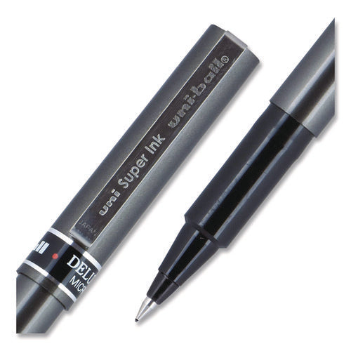 Image of uniball® Deluxe Rollerball Pen, Stick, Extra-Fine 0.5 mm, Black Ink, Metallic Gray/Black Barrel, Dozen