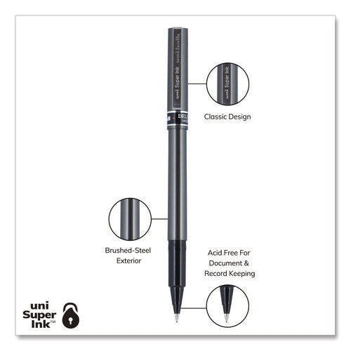 Image of uniball® Deluxe Rollerball Pen, Stick, Extra-Fine 0.5 mm, Black Ink, Metallic Gray/Black Barrel, Dozen