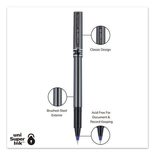 Image of uniball® Deluxe Rollerball Pen, Stick, Extra-Fine 0.5 mm, Blue Ink, Metallic Gray/Black/Blue Barrel, Dozen