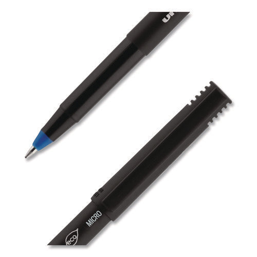 Image of uniball® ONYX Rollerball Pen, Stick, Extra-Fine 0.5 mm, Blue Ink, Black/Blue Barrel, Dozen