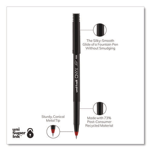 Image of uniball® ONYX Rollerball Pen, Stick, Extra-Fine 0.5 mm, Red Ink, Black/Red Barrel, Dozen