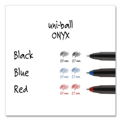Image of uniball® ONYX Rollerball Pen, Stick, Extra-Fine 0.5 mm, Red Ink, Black/Red Barrel, Dozen