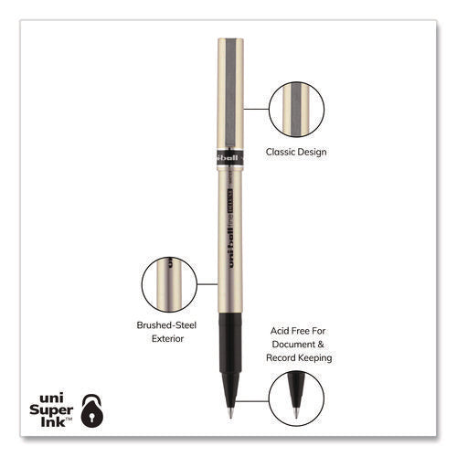 Image of uniball® Deluxe Rollerball Pen, Stick, Fine 0.7 mm, Black Ink, Champagne/Black Barrel, Dozen