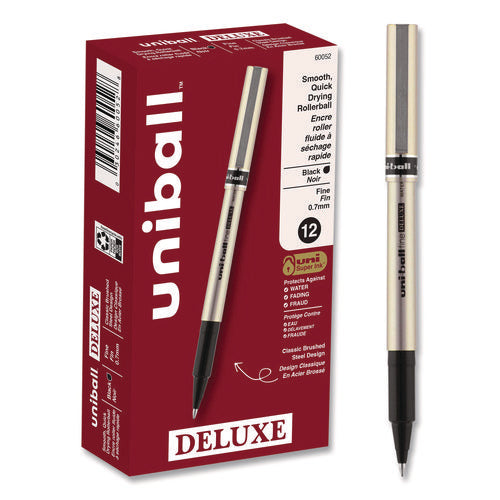 Image of uniball® Deluxe Rollerball Pen, Stick, Fine 0.7 mm, Black Ink, Champagne/Black Barrel, Dozen