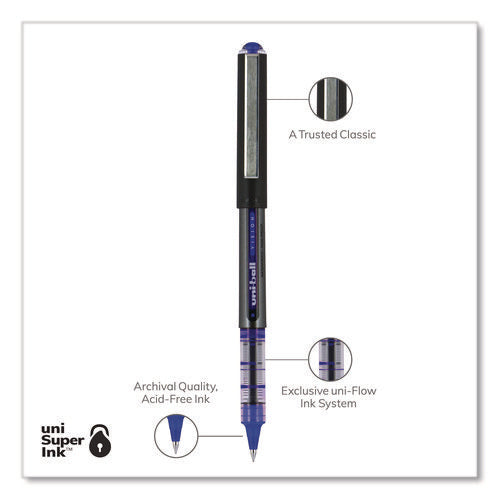 Image of uniball® VISION Rollerball Pen, Stick, Extra-Fine 0.5 mm, Blue Ink, Gray/Blue/Clear Barrel, Dozen