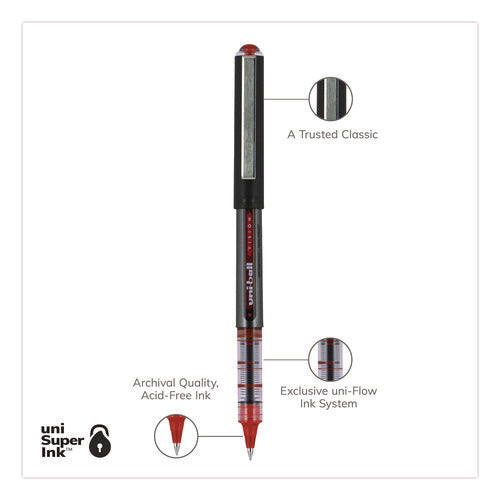 Image of uniball® VISION Rollerball Pen, Stick, Extra-Fine 0.5 mm, Red Ink, Gray/Red/Clear Barrel, Dozen