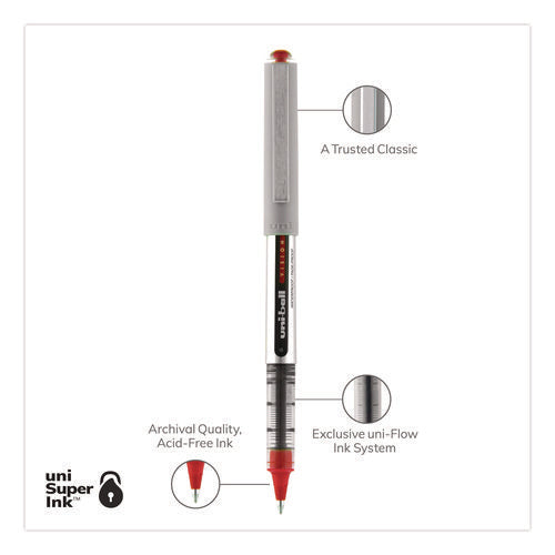 Image of uniball® VISION Rollerball Pen, Stick, Fine 0.7 mm, Red Ink, Silver/Red/Clear Barrel, Dozen