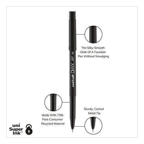 Image of uniball® ONYX Rollerball Pen, Stick, Fine 0.7 mm, Black Ink, Black Barrel, Dozen