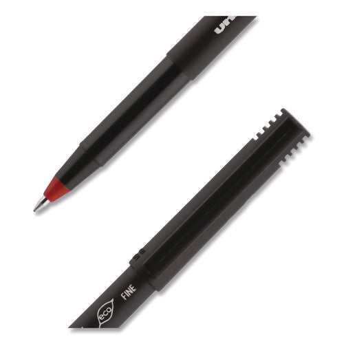 Image of uniball® ONYX Rollerball Pen, Stick, Fine 0.7 mm, Red Ink, Black/Red Barrel, Dozen