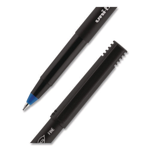 Image of uniball® ONYX Rollerball Pen, Stick, Fine 0.7 mm, Blue Ink, Black/Blue Barrel, Dozen