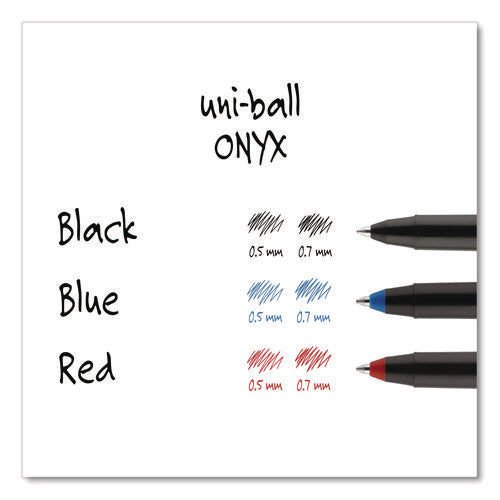 Image of uniball® ONYX Rollerball Pen, Stick, Fine 0.7 mm, Blue Ink, Black/Blue Barrel, Dozen