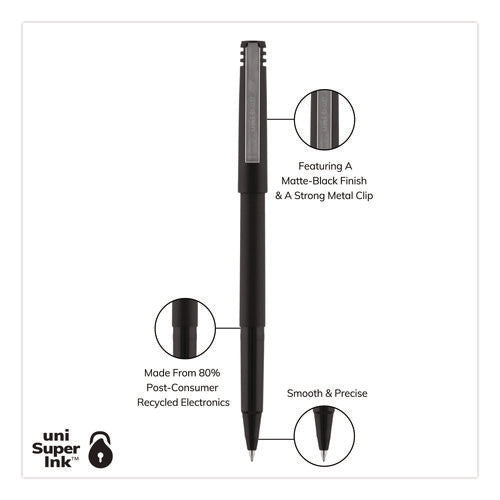 Image of uniball® Rollerball Pen, Stick, Extra-Fine 0.5 mm, Black Ink, Black Barrel, Dozen