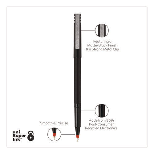 Image of uniball® Rollerball Pen, Stick, Extra-Fine 0.5 mm, Red Ink, Black/Red Barrel, Dozen