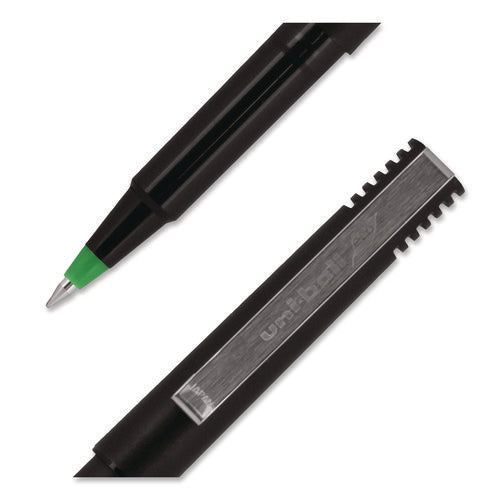 Image of uniball® Rollerball Pen, Stick, Extra-Fine 0.5 mm, Green Ink, Black/Green Barrel, Dozen