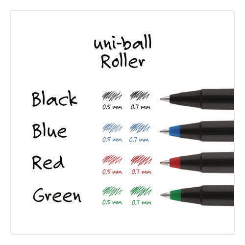 Image of uniball® Rollerball Pen, Stick, Extra-Fine 0.5 mm, Green Ink, Black/Green Barrel, Dozen