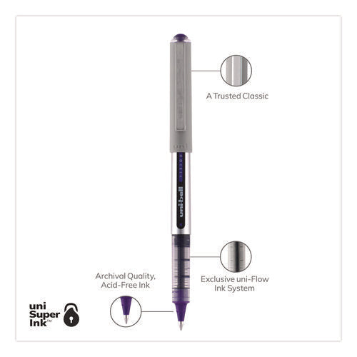 Image of uniball® VISION Rollerball Pen, Stick, Fine 0.7 mm, Violet Ink, Silver/Violet/Clear Barrel, Dozen