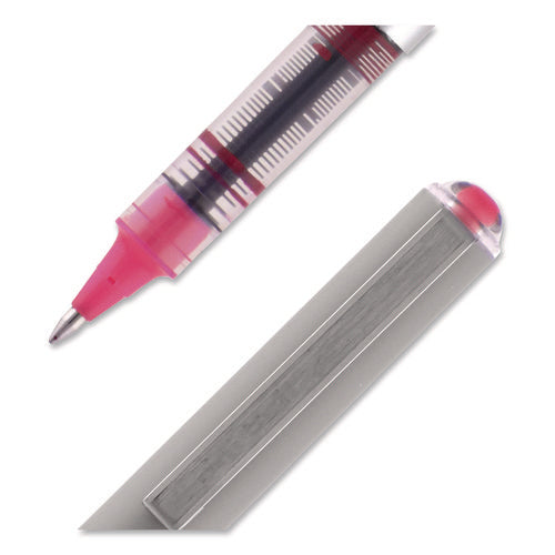 Image of uniball® VISION Rollerball Pen, Stick, Fine 0.7 mm, Pink Ink, Silver/Pink/Clear Barrel, Dozen