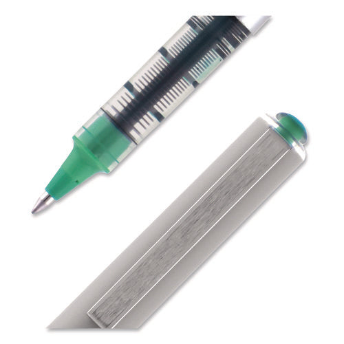 Image of uniball® VISION Rollerball Pen, Stick, Fine 0.7 mm, Green Ink, Silver/Green/Clear Barrel, Dozen