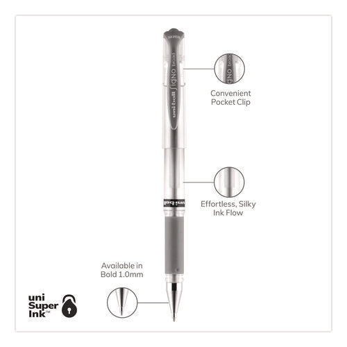 Image of uniball® Impact Gel Pen, Stick, Medium 1 Mm, Silver Metallic Ink, Silver Barrel