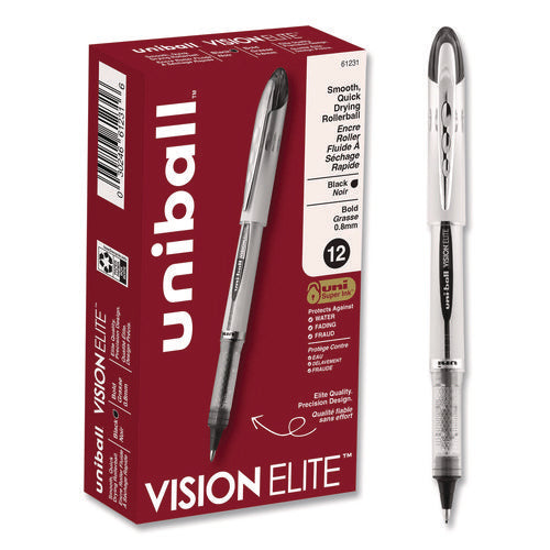 Image of uniball® VISION ELITE Hybrid Gel Pen, Stick, Bold 0.8 mm, Black Ink, White/Black/Clear Barrel