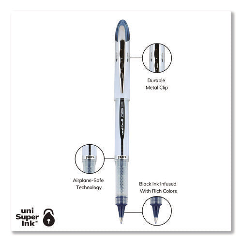 Image of uniball® VISION ELITE BLX Series Hybrid Gel Pen, Stick, Bold 0.8 mm, Blue-Infused Black Ink, White/Blue/Clear Barrel