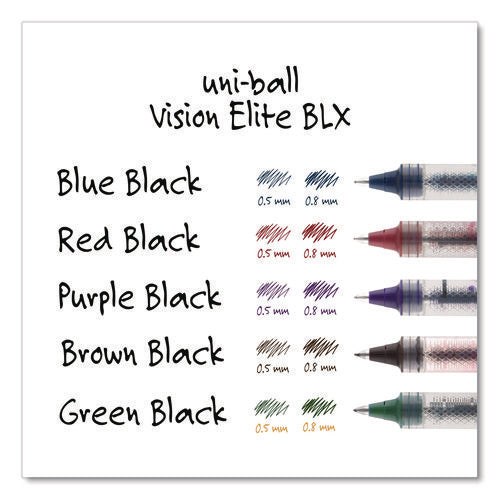 Image of uniball® VISION ELITE BLX Series Hybrid Gel Pen, Stick, Bold 0.8 mm, Blue-Infused Black Ink, White/Blue/Clear Barrel