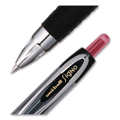 Image of uniball® Signo 207 Gel Pen, Retractable, Fine 0.5 mm, Red Ink, Smoke/Black/Red Barrel, Dozen