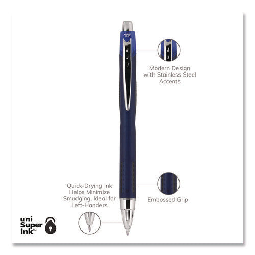 Image of uniball® Jetstream Hybrid Gel Pen, Retractable, Fine 0.7 mm, Blue Ink, Blue/Silver Barrel
