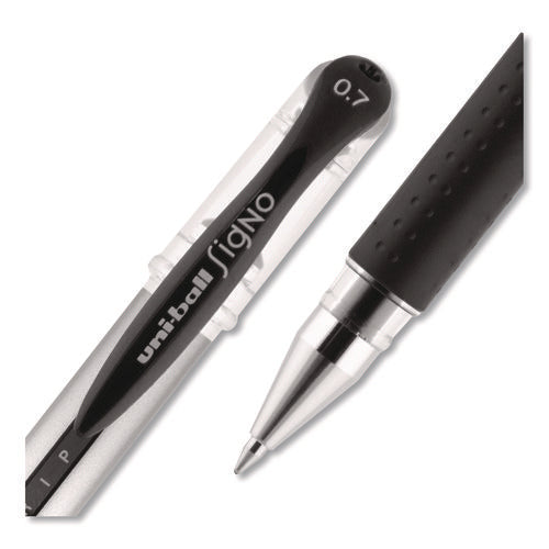 Image of uniball® Signo GRIP Gel Pen, Stick, Medium 0.7 mm, Black Ink, Clear/Black/Silver Barrel, Dozen