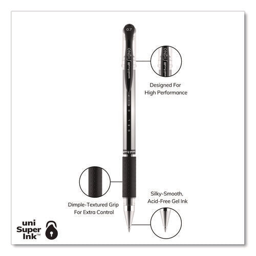 Image of uniball® Signo GRIP Gel Pen, Stick, Medium 0.7 mm, Black Ink, Clear/Black/Silver Barrel, Dozen