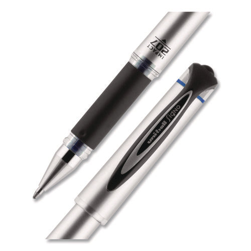 Image of uniball® 207 Impact Gel Pen, Stick, Bold 1 mm, Blue Ink, Silver/Black/Blue Barrel