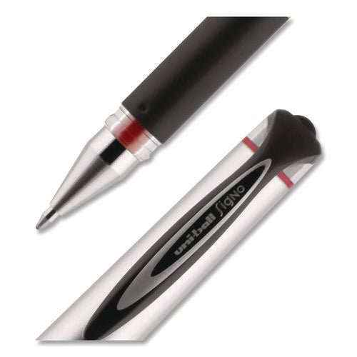 Image of uniball® 207 Impact Gel Pen, Stick, Bold 1 mm, Red Ink, Silver/Black/Red Barrel
