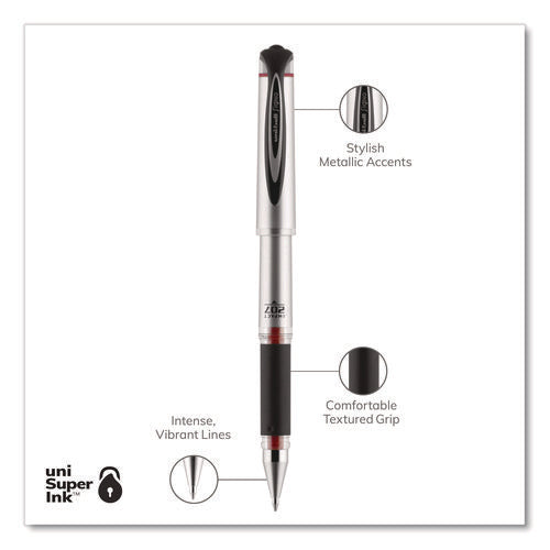 Image of uniball® 207 Impact Gel Pen, Stick, Bold 1 mm, Red Ink, Silver/Black/Red Barrel