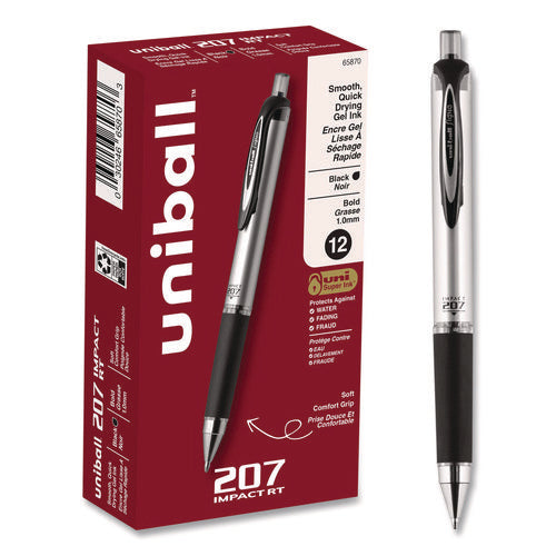 Image of uniball® 207 Impact Gel Pen, Retractable, Bold 1 Mm, Black Ink, Black Barrel